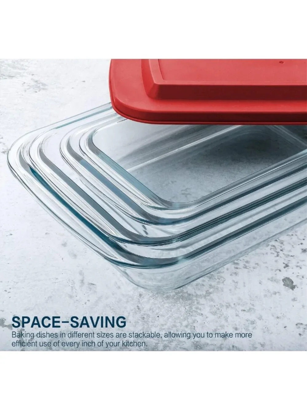 8-Piece Deep Glass Baking Dish Set with Lids, BPA-Free, Oven Safe, Red